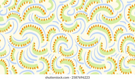 Contemporary seamless pattern with abstract organic shapes. Plain background ornament. Vector hand drawn sketch unique irregular semicircular forms print. 