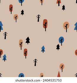Contemporary seamless pattern Autumn forest. Modern design for clothes, fabric, paper, cover, interior decoration. Vector texture.