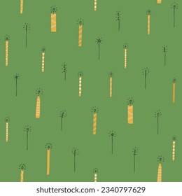 Contemporary seamless pattern with candles on green background. Modern design for clothes, fabric, paper, cover, interior decoration. Vector texture. EPS 10