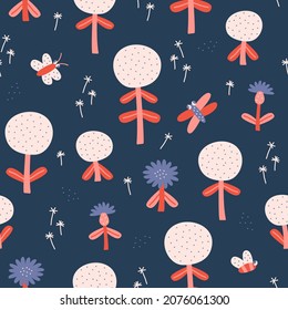 Patrón ininterrumpido contemporáneo con flores abstractas coloridas. Diseño floral para telas, papel impreso, papel pintado, scrapbooking. Ilustración del vector