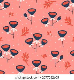 Contemporary seamless pattern with colorful abstract flowers. Floral design for fabrics, print, wallpaper, scrapbooking. Vector illustration