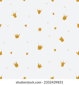 Contemporary seamless pattern gold or yellow crowns. Modern design for clothes, fabric, paper, cover, interior decoration. Vector texture. EPS 10