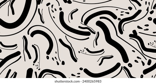 Contemporary seamless pattern. Hand-drawn geometric line textures. Repeatable black boho prints. Vector illustration