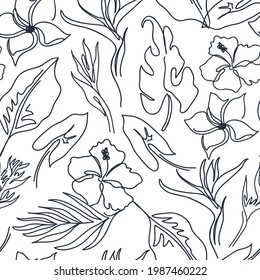 Contemporary seamless pattern with monstera leaves. Texture for textile, packaging, wrapping paper, social media post