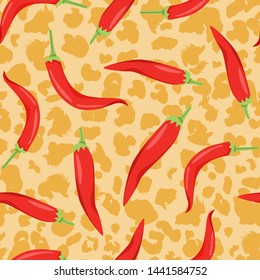 Contemporary seamless pattern with pepper and abstract background. Creative collage. Vector texture for textile, wrapping paper, scrapbooking, packaging etc. Vector illustration.
