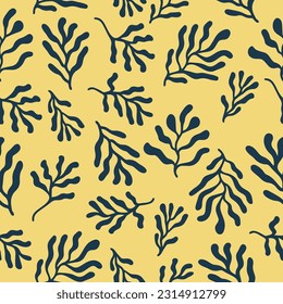 Contemporary seamless pattern with seaweed set. Modern design for clothes, fabric, paper, cover, interior decor. Vector texture.