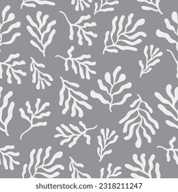 Contemporary seamless pattern with seaweed set. Modern design for clothes, fabric, paper, cover, interior decor. Vector texture.
