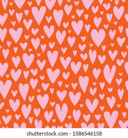 Contemporary seamless pattern with simple hearts in pink and red colors. Stylish abstract background for print, design, fabric. Vector illustration