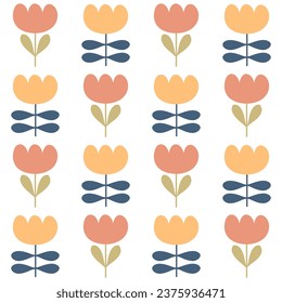 Patrón contemporáneo sin fisuras con tulipanes florales de estilo escandinavo simple. Impresión minimalista para tee, papel, tela, textil. Ilustración vectorial dibujada a mano para la decoración y el diseño.