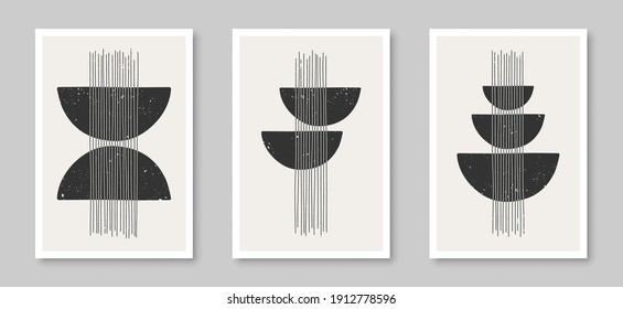 Contemporary set of abstract creative minimalist  compositions for wall decoration, postcard or brochure cover design in vintage style art.  
EPS10 vector.