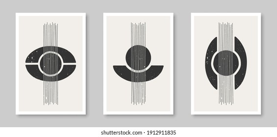 Contemporary set of abstract creative minimalist  compositions for wall decoration, postcard or brochure cover design in vintage style art.  
EPS10 vector.