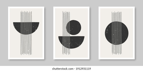 Contemporary set of abstract creative minimalist  compositions for wall decoration, postcard or brochure cover design in vintage style art.  
EPS10 vector.