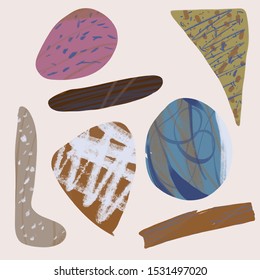 Contemporary shapes poster. Freehand texture. Hand painted unusual background. 