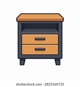 Contemporary sideboard in dark wood with two drawers featuring silver handles and lower shelf