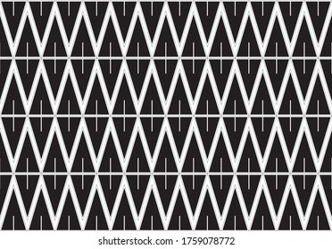 Patrón simple de zigzag repetido en blanco y negro, ilustración vectorial