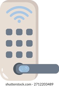 Una cerradura de puerta inteligente contemporánea con un teclado numérico, un sensor de reconocimiento de huellas dactilares en la manija e indicadores de conectividad inalámbrica, diseñados para una mayor seguridad y comodidad en el hogar.