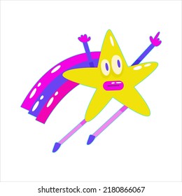 Contemporary smile in retro comic style. Psychedelic emotions smile character. Modern retro abstract design. Happy face. Star character emoji.