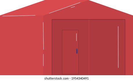 Garaje sólido contemporáneo, hermosa puerta, construcción para el transporte de almacenamiento, ilustración vectorial estilo caricatura, aislado en blanco.