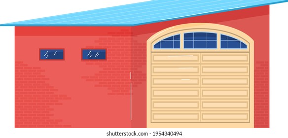 Zeitgenössische Festgarage, schöne Tür, Gebäude für Lagertransport, Cartoon-Stil Vektorgrafik, einzeln auf Weiß.