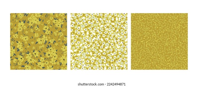 Contemporary spring floral pattern with natural flowers on suburban lawn for digital texture and dress in millefleur style ,ornate vector template

