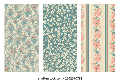 Contemporary spring floral pattern with natural flowers on suburban lawn for digital texture and dress in millefleur style ,ornate vector template
