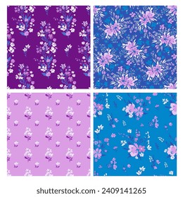 Contemporary spring floral pattern with natural flowers on suburban lawn for digital texture and dress in millefleur style ,ornate vector template
