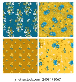 Zeitgenössische Frühlingsblormuster mit natürlichen Blumen auf VorstädRasenflächen für digitale Textur und Kleidung im Millefleurstil , ornate Vektorvorlage
