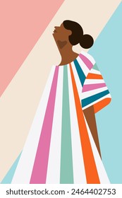 Contemporary Striped Printable Art. Abstract Woman Decor. Minimalist Portrait Illustration Background