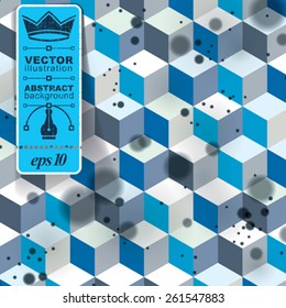 Contemporary tech stylish construction, abstract dimensional digital background with geometric overlay figures. 3d illusive perspective covering, eps10 vector illustration. Op art backdrop.