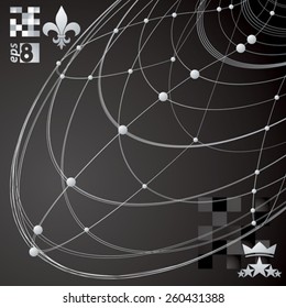 Contemporary techno black and white stylish construction, abstract dimensional background with connected lines.