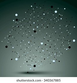 Contemporary technology black and white stylish futuristic vector construction, abstract 3d shape with connected lines and dots.
