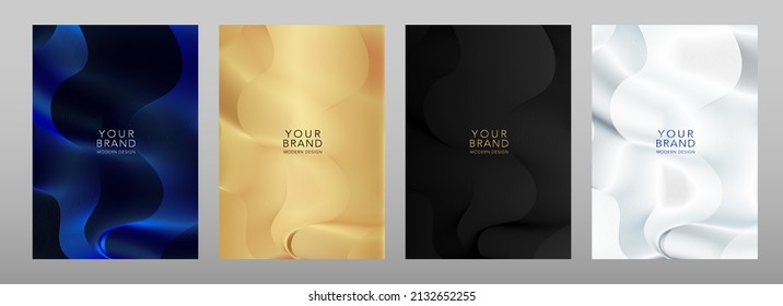 Contemporary technology cover design set. Luxury background with blue, gold line pattern, guilloche curves. Premium vector backdrop for business layout, digital certificate, formal brochure template