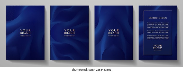 Contemporary technology cover design set. Luxury background with blue line pattern (guilloche curves). Premium vector tech backdrop for business layout, digital certificate, formal brochure template - Shutterstock ID 2253453501