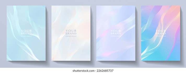 Contemporary technology cover design set. Luxury background with multi colored line pattern (guilloche curves). Premium pastel vector tech backdrop for business template, digital formal certificate