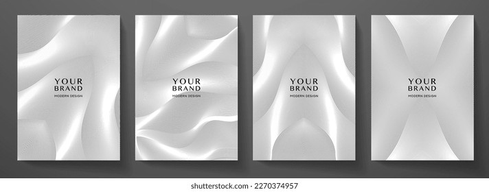 Contemporary technology cover design set. Luxury background with silver line pattern (guilloche curves). Premium vector tech backdrop for business layout, digital certificate, formal template