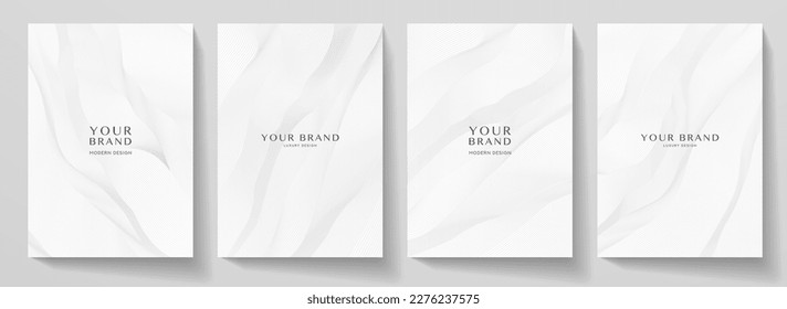 Contemporary technology cover design set. Luxury white background line pattern (guilloche curves). Premium vector tech backdrop for business template, digital certificate, formal brochure layout - Shutterstock ID 2276237575