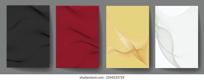 Contemporary technology cover design set. Luxury black background with white, red, gold line pattern vector illustration design background