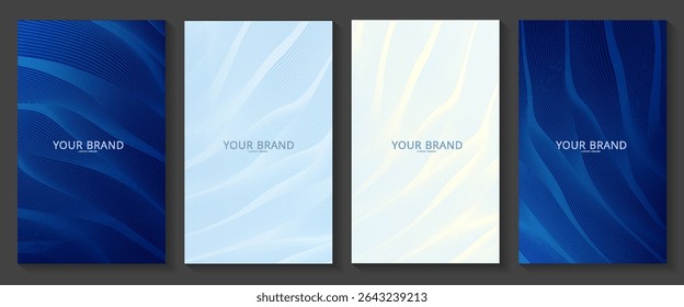 Contemporary technology cover design set. Luxury background with blue line pattern (guilloche curves).vector eps10