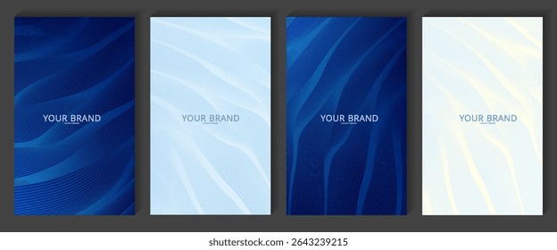 Contemporary technology cover design set. Luxury background with blue line pattern (guilloche curves).vector eps10