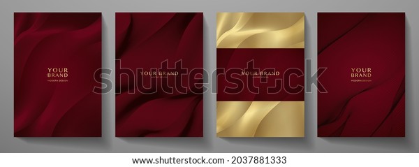 Contemporary technology cover design set. Luxury\
background with maroon line pattern (guilloche curves). Premium\
vector tech backdrop for business layout, digital certificate,\
formal brochure\
template