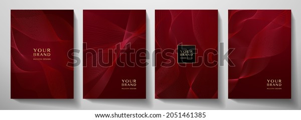 Contemporary technology cover design set. Luxury\
background with red line pattern (guilloche curves). Premium vector\
tech backdrop for business layout, digital certificate, formal\
brochure template