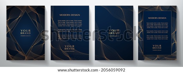 Contemporary technology cover design set. Luxury\
background with black line pattern (guilloche curves). Premium\
vector tech backdrop for business layout, digital certificate,\
formal brochure\
template
