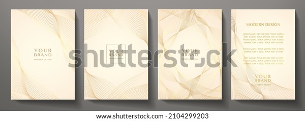 Contemporary technology cover design set. Luxury\
background with gold line pattern (guilloche curves). Premium\
vector backdrop for business layout, digital golden certificate,\
formal brochure\
template
