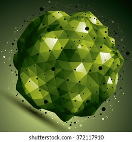 Contemporary technology green stylish architectural construction, abstract 3d figure with connected lines and dots.