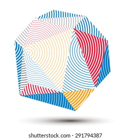 Tecnología contemporánea vectorial construcción arquitectónica elegante, figura abstracta 3d de rayas coloridas.