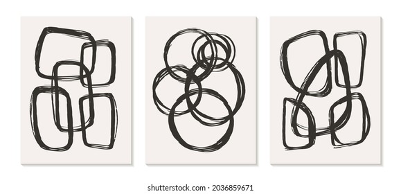 Contemporary templates with organic abstract shapes and line in retro colors. Pastel boho background in minimalist mid century style vector Illustration