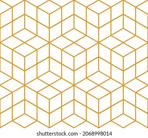 Contemporary tessellated repeating 3d cube blocks pattern of orange linear square outlines on a white background, geometric vector illustration