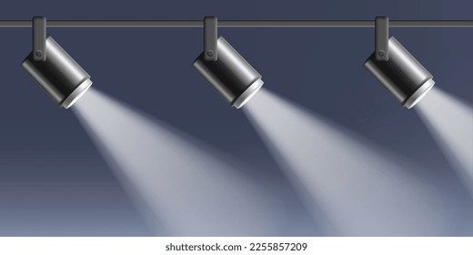 Contemporary track pendant lamp. Rotating interior lamp for cafes, restaurants, exhibitions, offices with a bright glow.