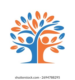 A contemporary tree logo featuring figures, representing collaboration and advancement. Ideal for companies focused on innovation and sustainable development initiatives.