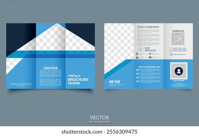 A contemporary TriFold Brochure Template that features striking Blue Elements for design